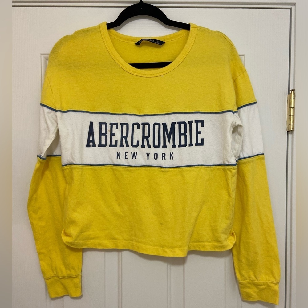 Abercrombie & Fitch Women’s Small Y2K Yellow and White Long Sleeve Shirt